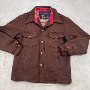 Vintage 60’s Sir Jac Wool Car Coat Blanket Lined Work Jacket Brown Plaid Mens 36